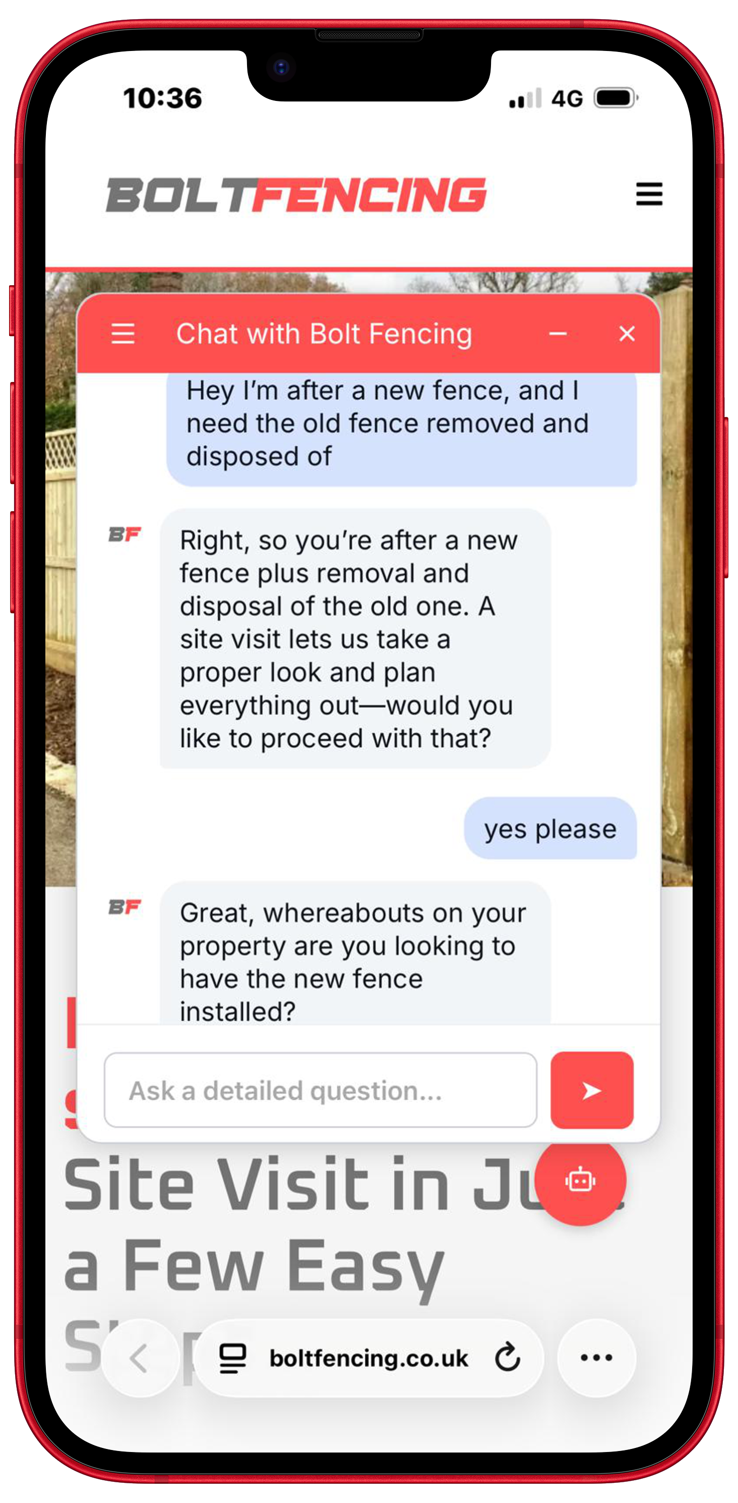 A real booking conversation in the website chat